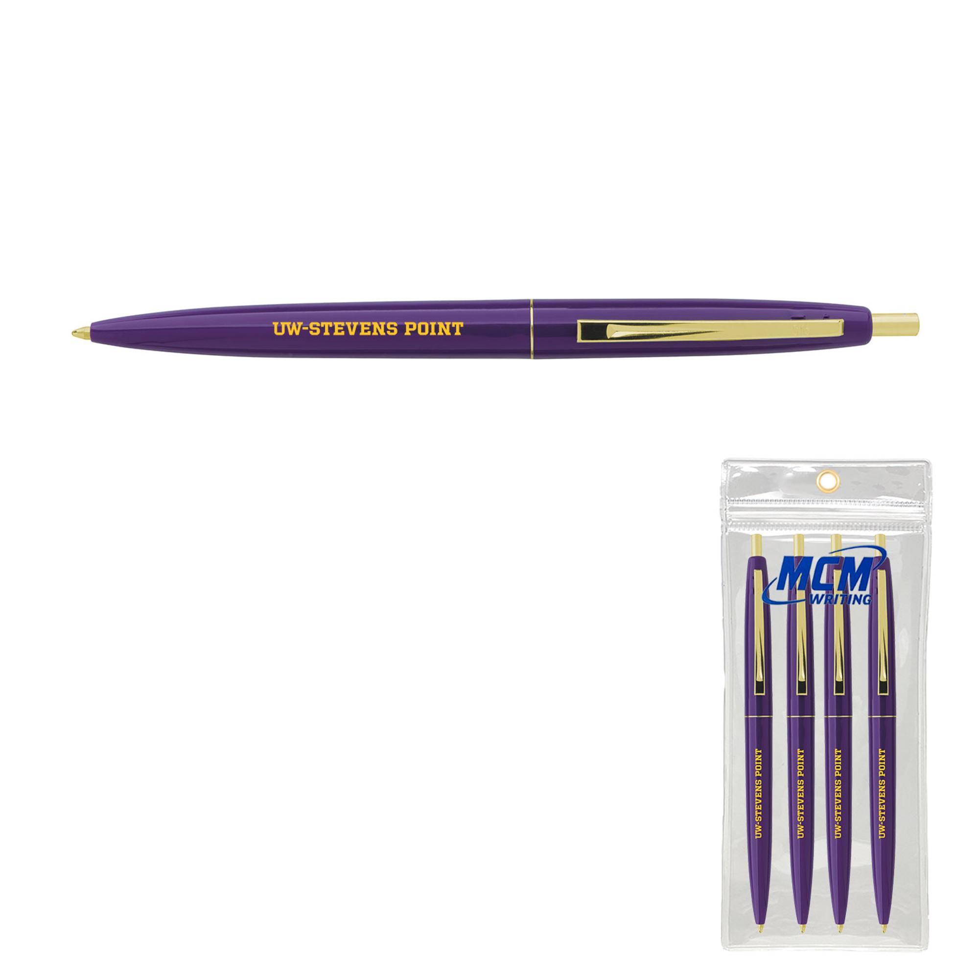 Product image 1 of 1 for UWSP Clic Pen, Gold Clip, 4 Pack, Purple