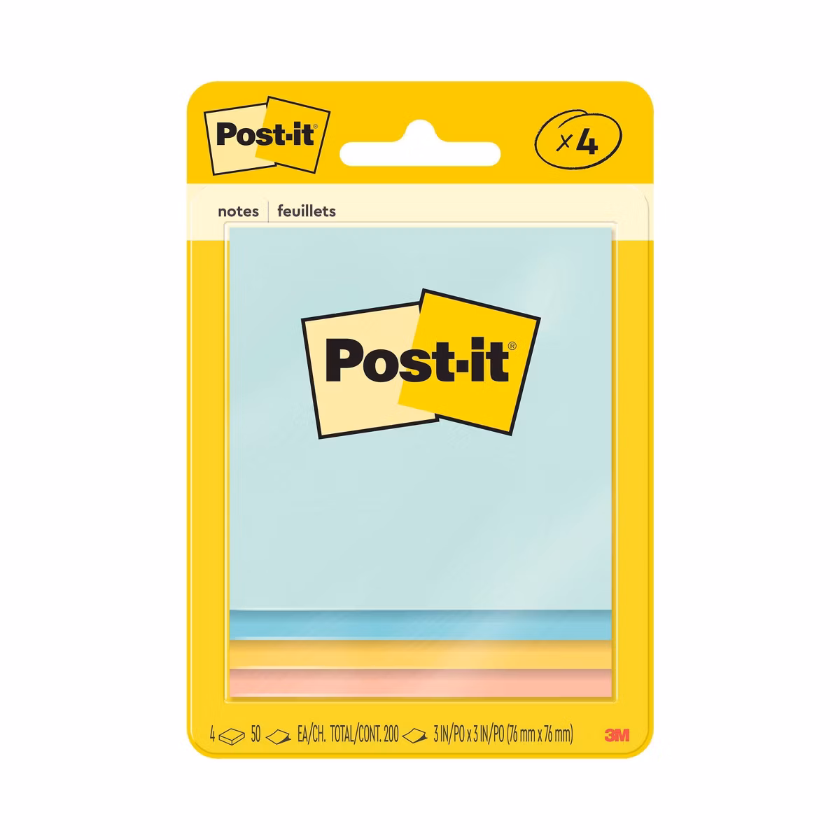 Product image 1 of 1 for 4pk 3" x 3" 50 Sheet/Pad Beachside Café Collection: Multicolor Sticky Notes