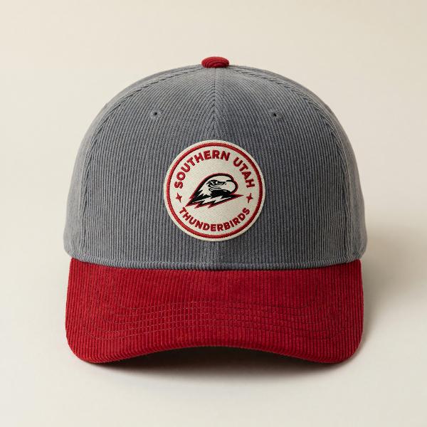 CAPX HAT CORDUROY GRAY ROUND  PATCH SOUTHERN UTAH THOR LEDGER; $32.99