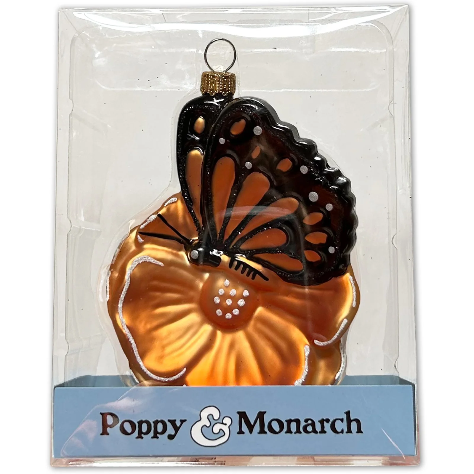 Product image 4 of 4 for California Poppy and Monarch Butterfly Glass Christmas Ornament