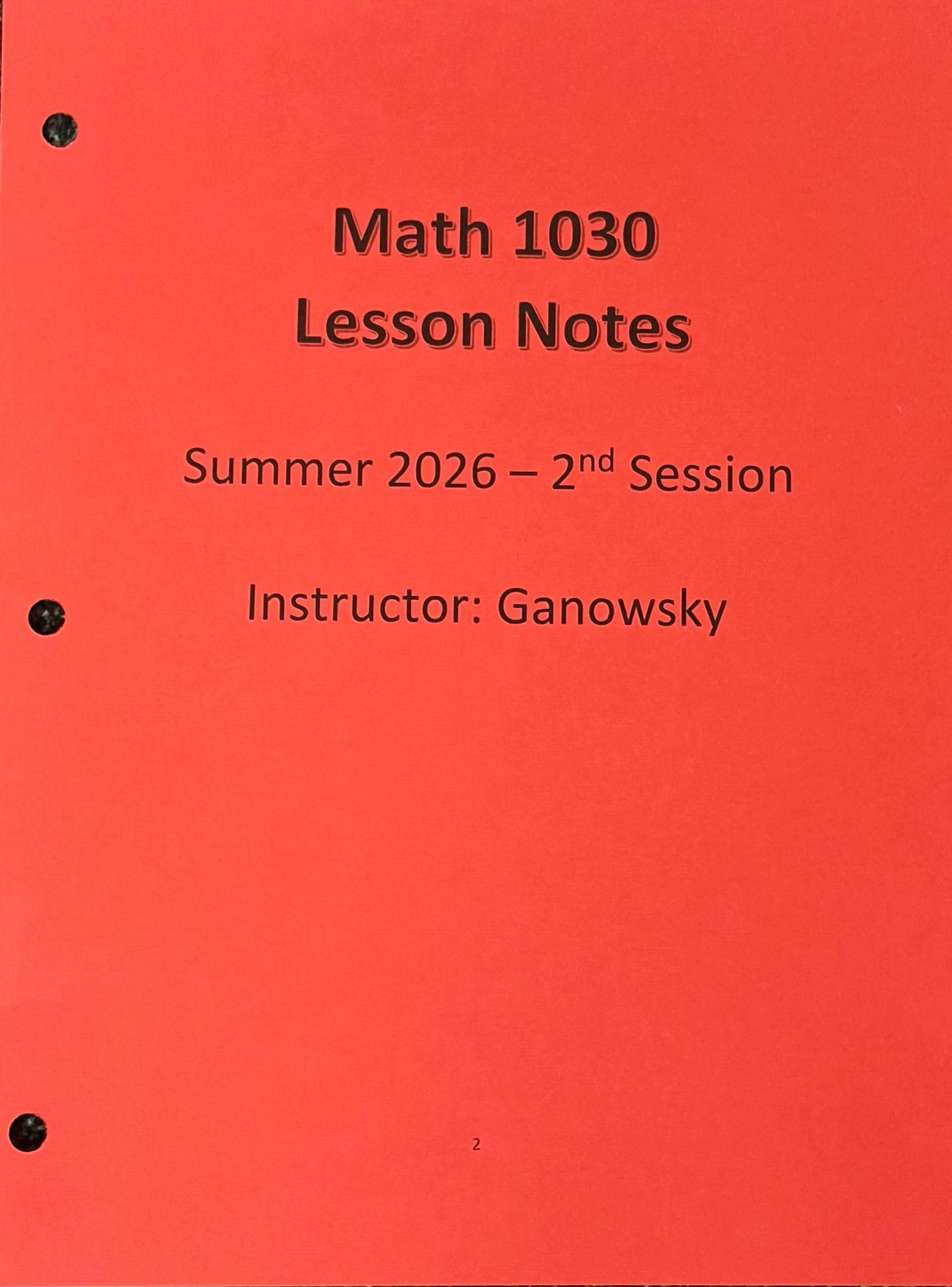 Cover image for MATH 1030 NOTES - GANOWSKY