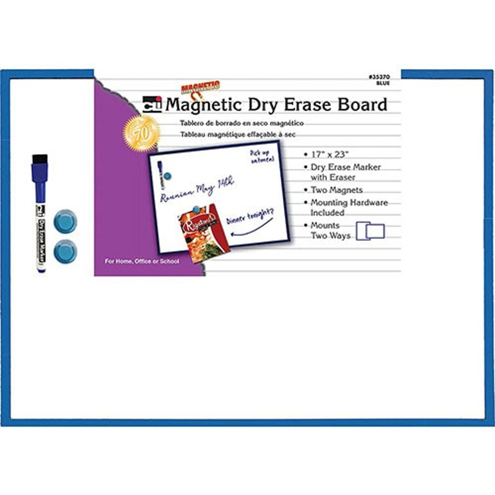image of: Magnetic Dry Erase Board, 17" x 23",w/Eraser,Marker & 2 Magnets