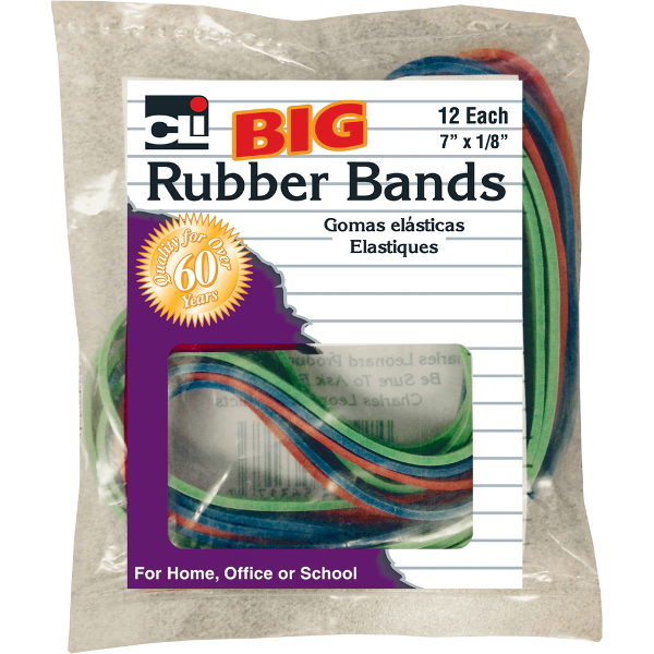 Charles Leonard Big Size Rubber Bands - Asst .125x7in 12Pk BP; $2.99