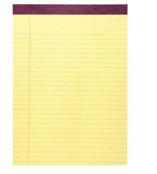 PAPER - LEGAL PAD 8.5x11.75  CANARY 50sheet; $3.49