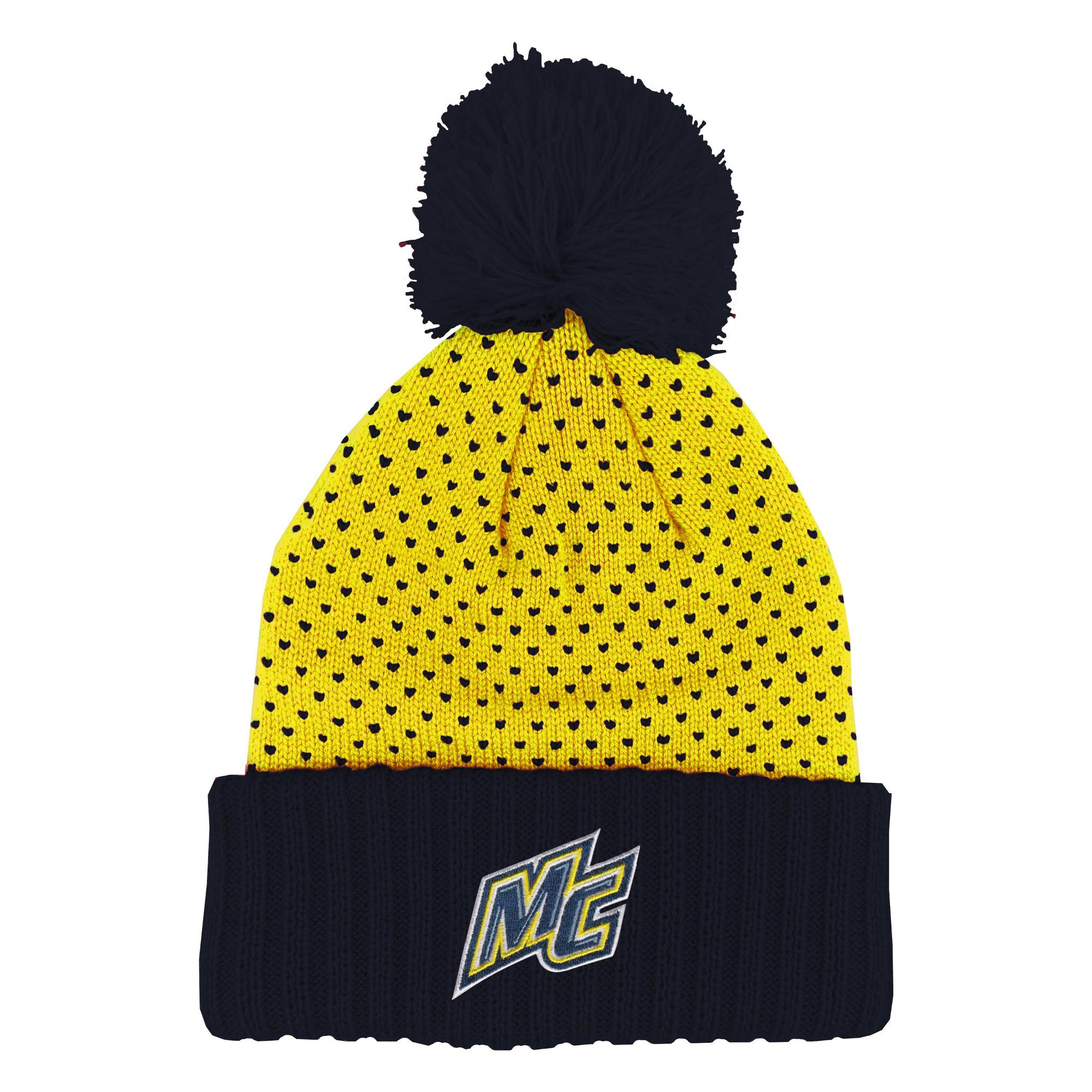 image of: Navy & Yellow  Polkadot PomPom Beanie