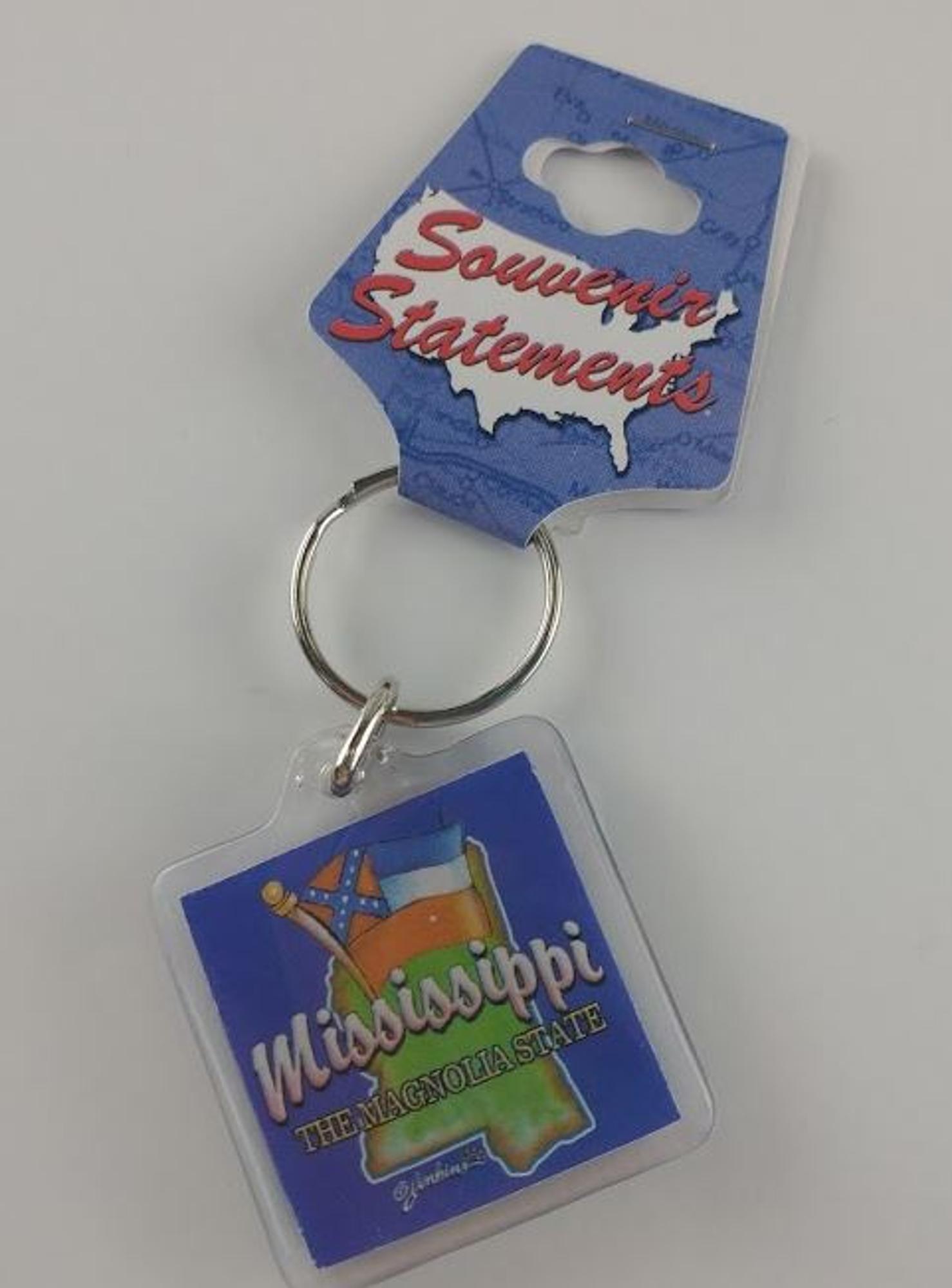 image of: Missisippi Map Square Lucite Keychain Old State Flag