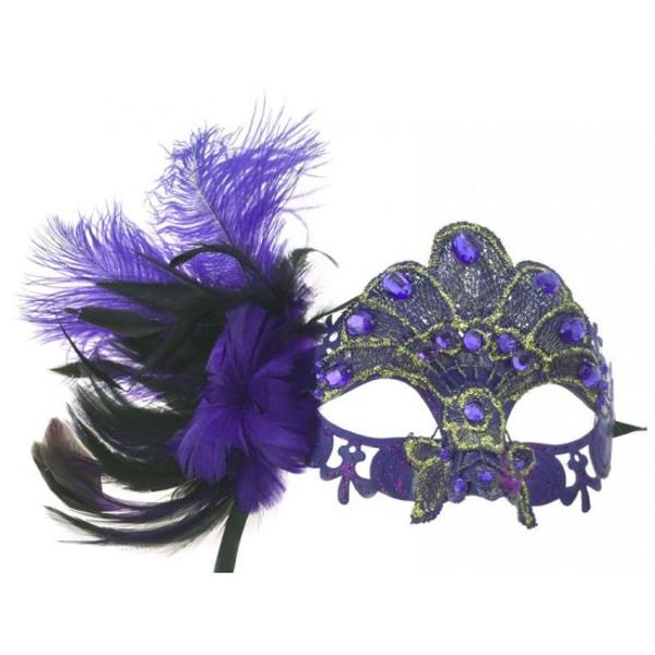 VEN MASK LACE W/FEATHER; $15.99