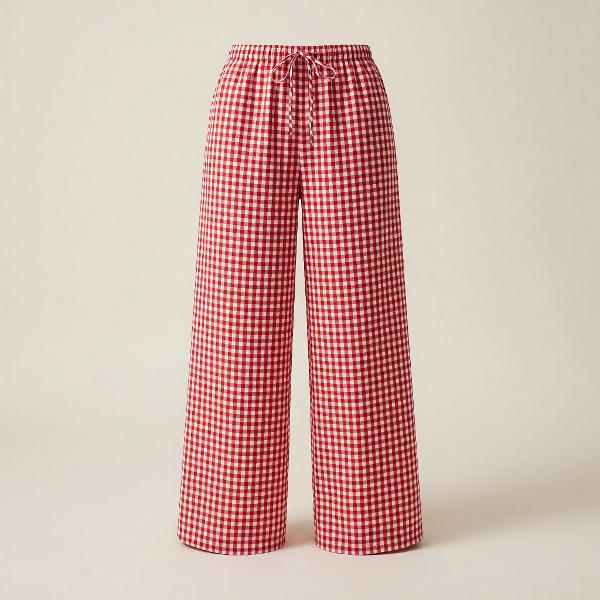 RED GINGHAM CASUAL WIDE LEG PANT; $24.99