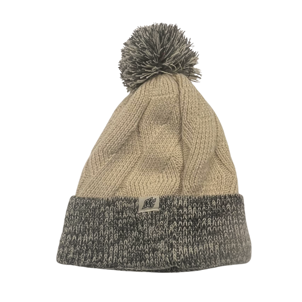 Cable knit beanie with heather cuff; $29.99