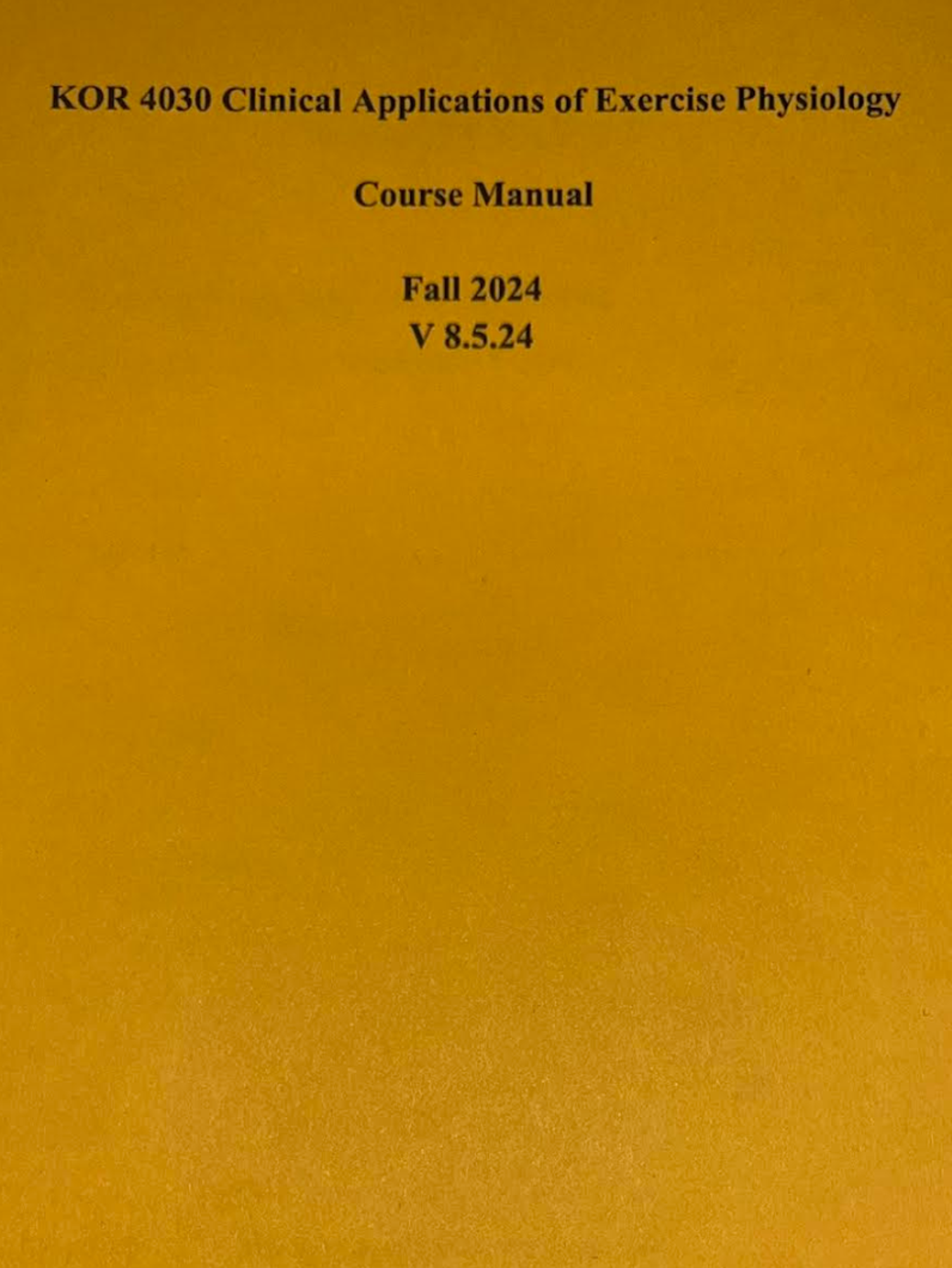 Cover image for KIN 4030 COURSE MANUAL