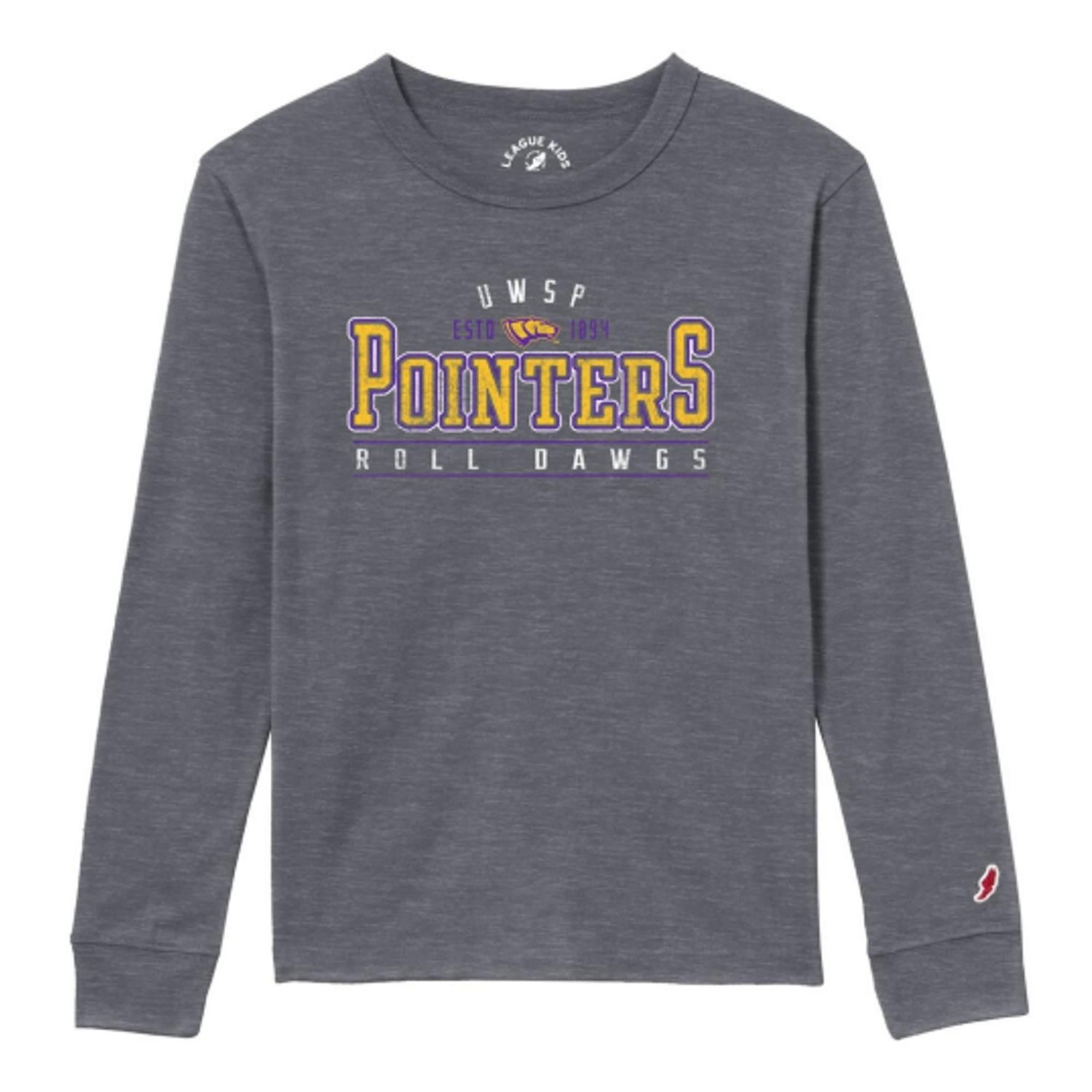 Product image 1 of 1 for UWSP Youth Victory Falls Long Sleeve Tee, Pointers Roll Dawgs Logo, Fall Heather