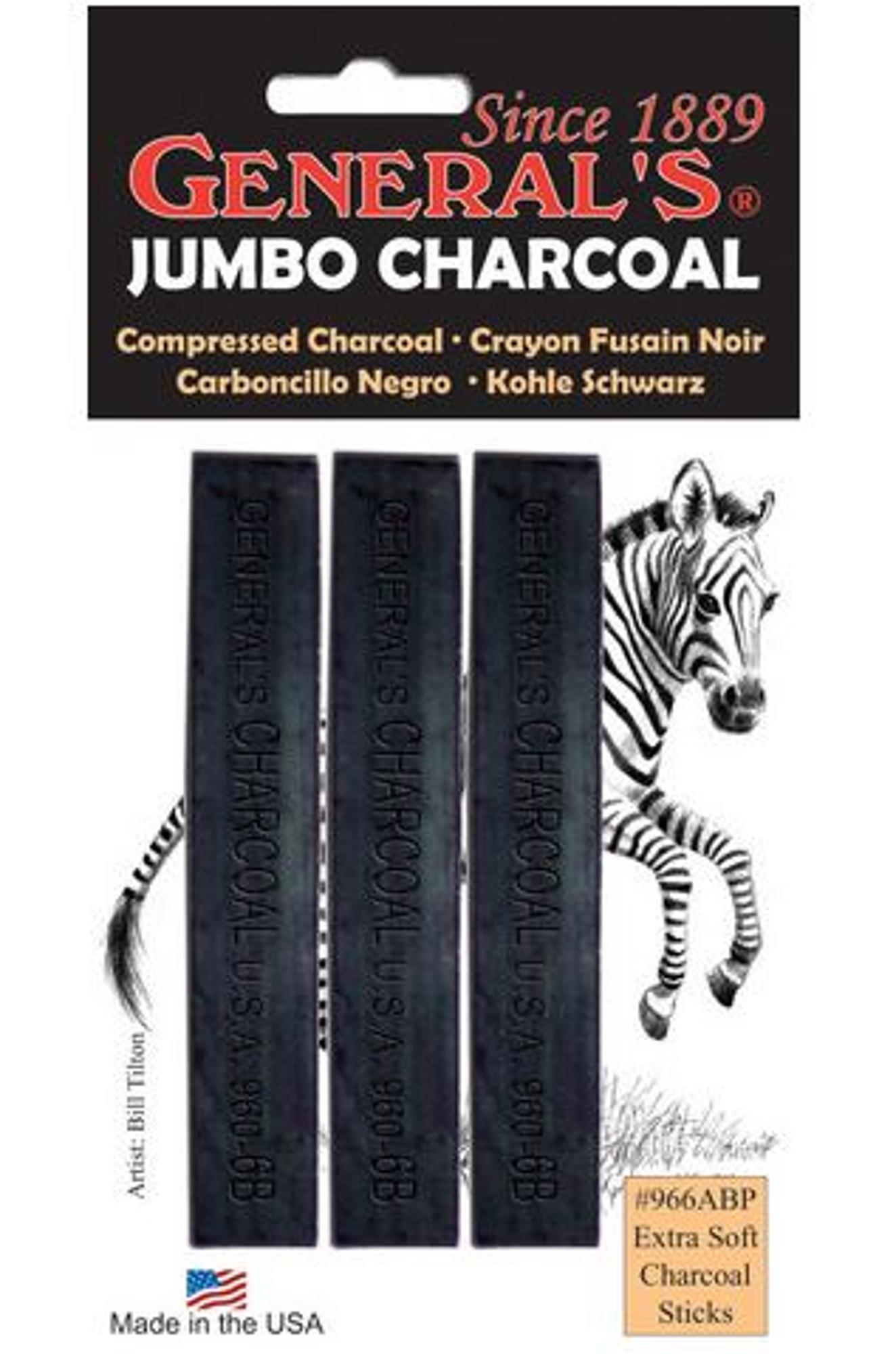 image of: Generals Jumbo Compressed Charcoal 6B 3pk