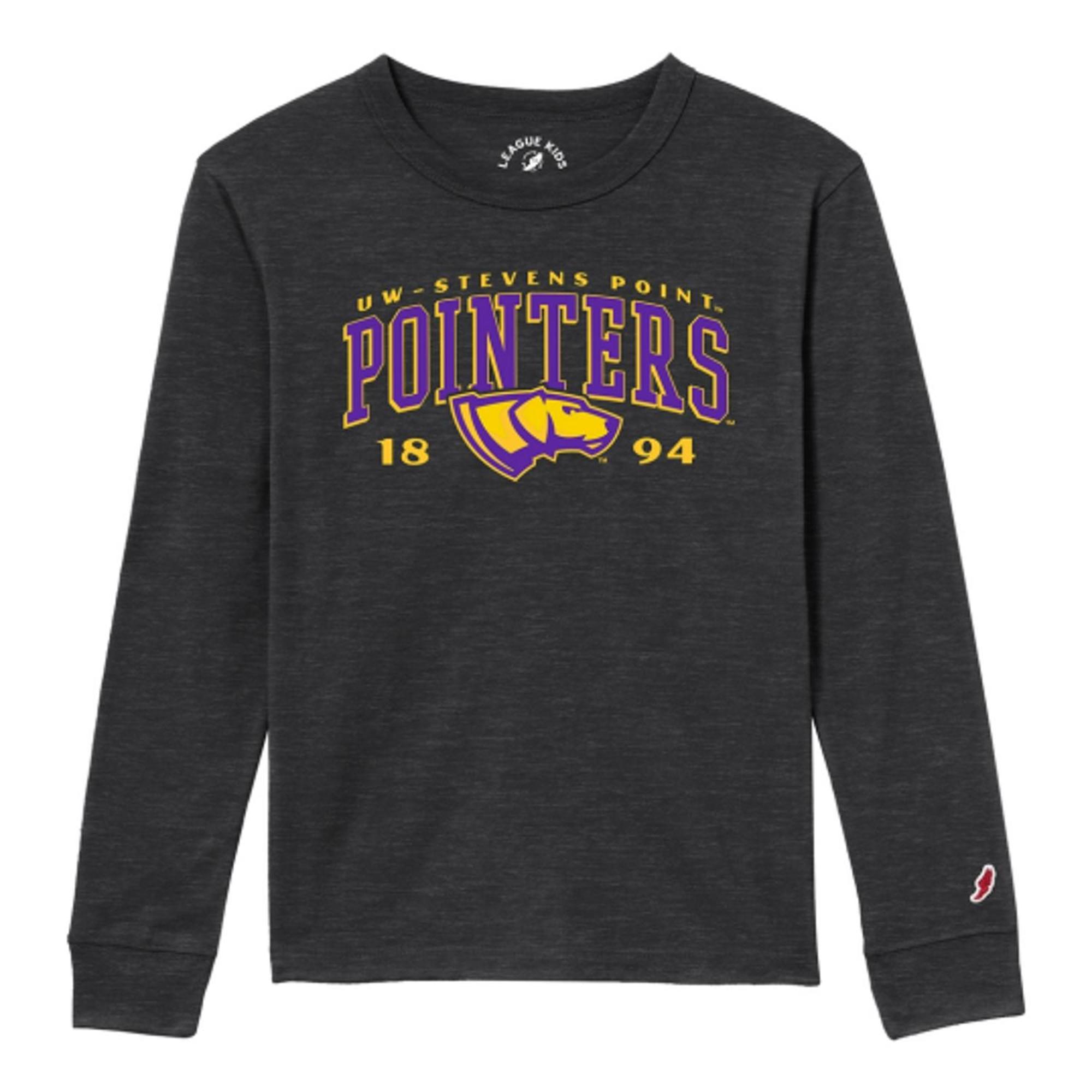 Product image 1 of 1 for UWSP Youth Victory Falls Long Sleeve Tee, Pointers Dog 1894 Logo, Varsity Slate