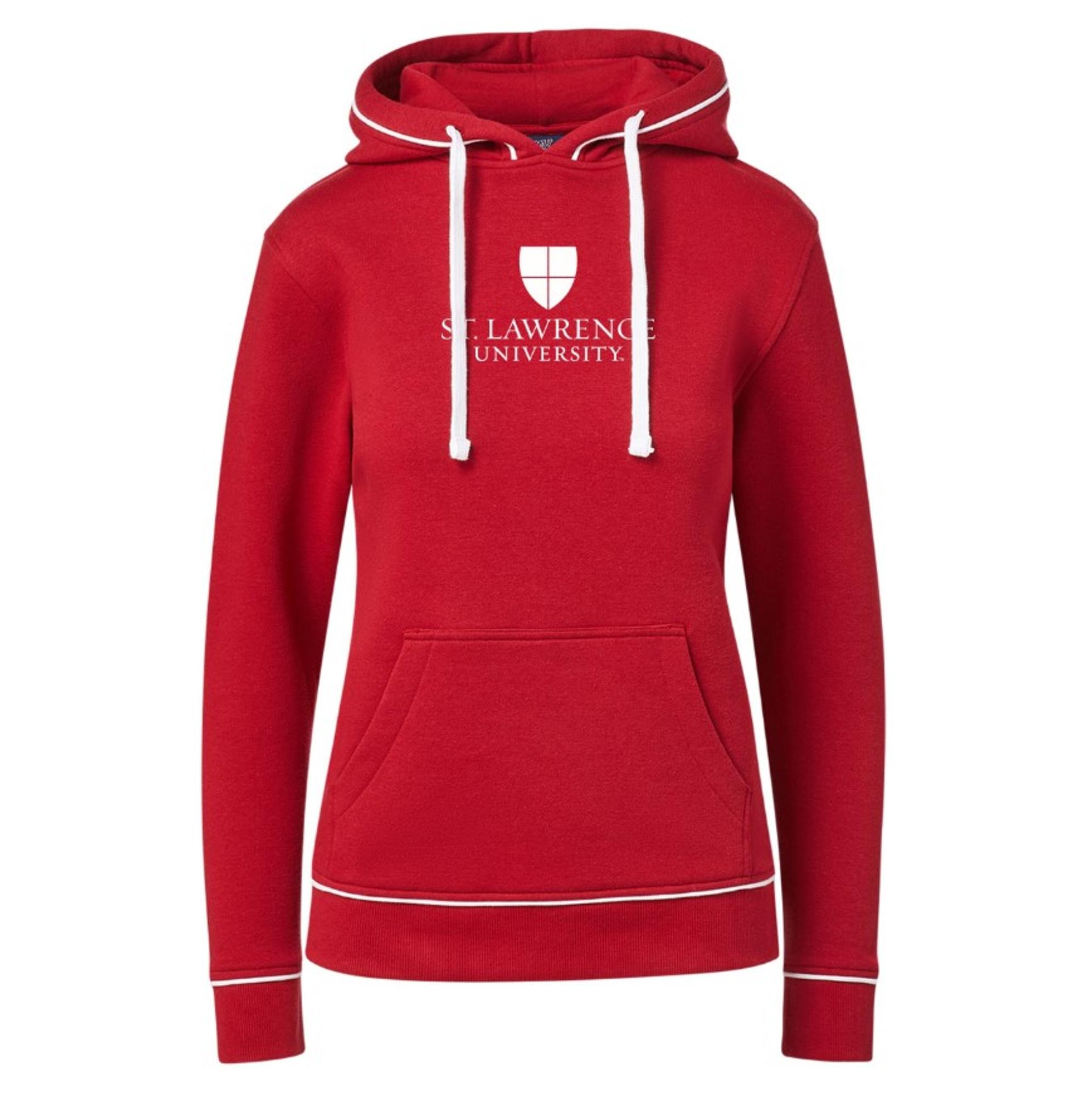 image of: Women's Red Hood Sweatshirt with White Piping