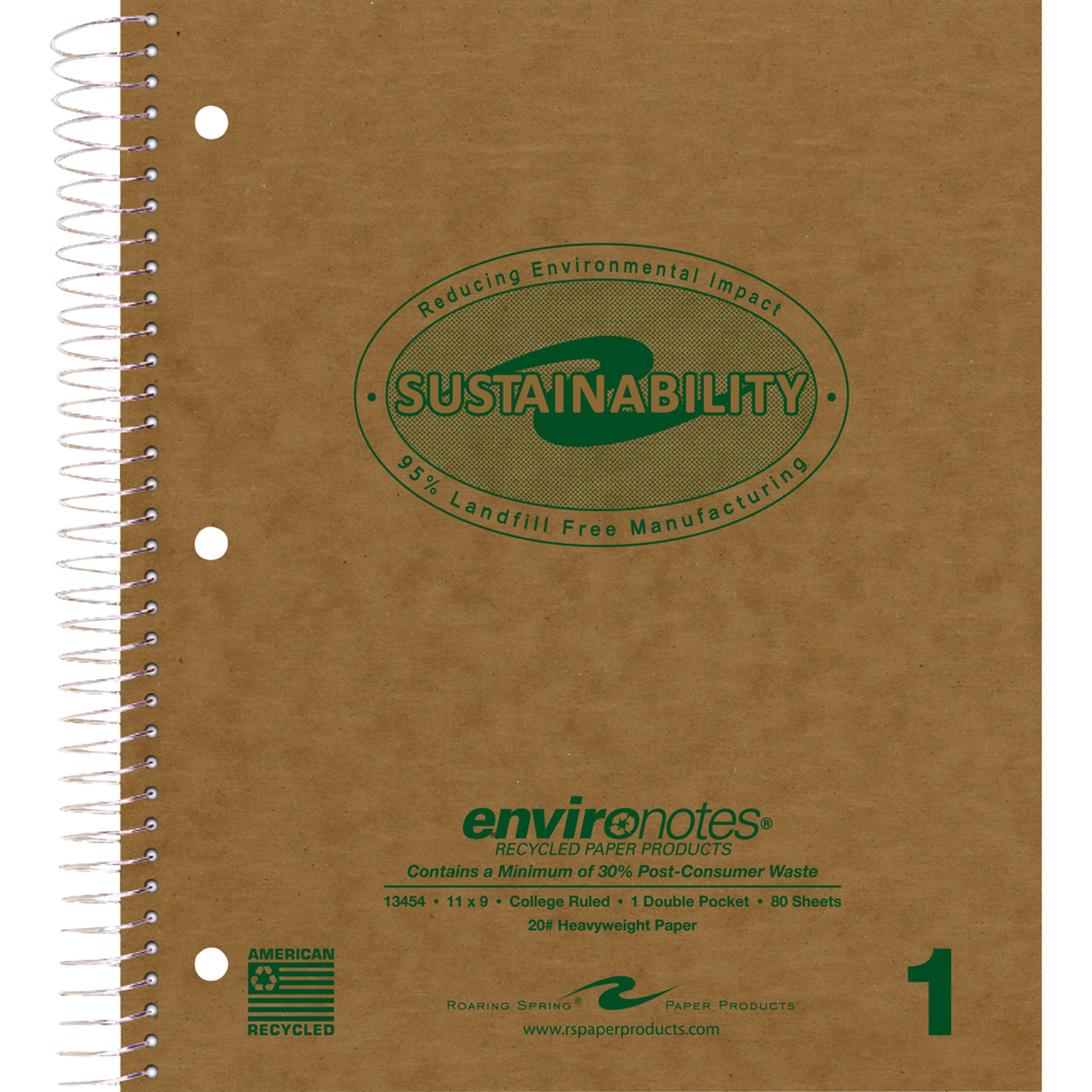 Product image 1 of 1 for Roaring Spring Wirebound Notebook Recycled 1-Subject College Ruled, Brown