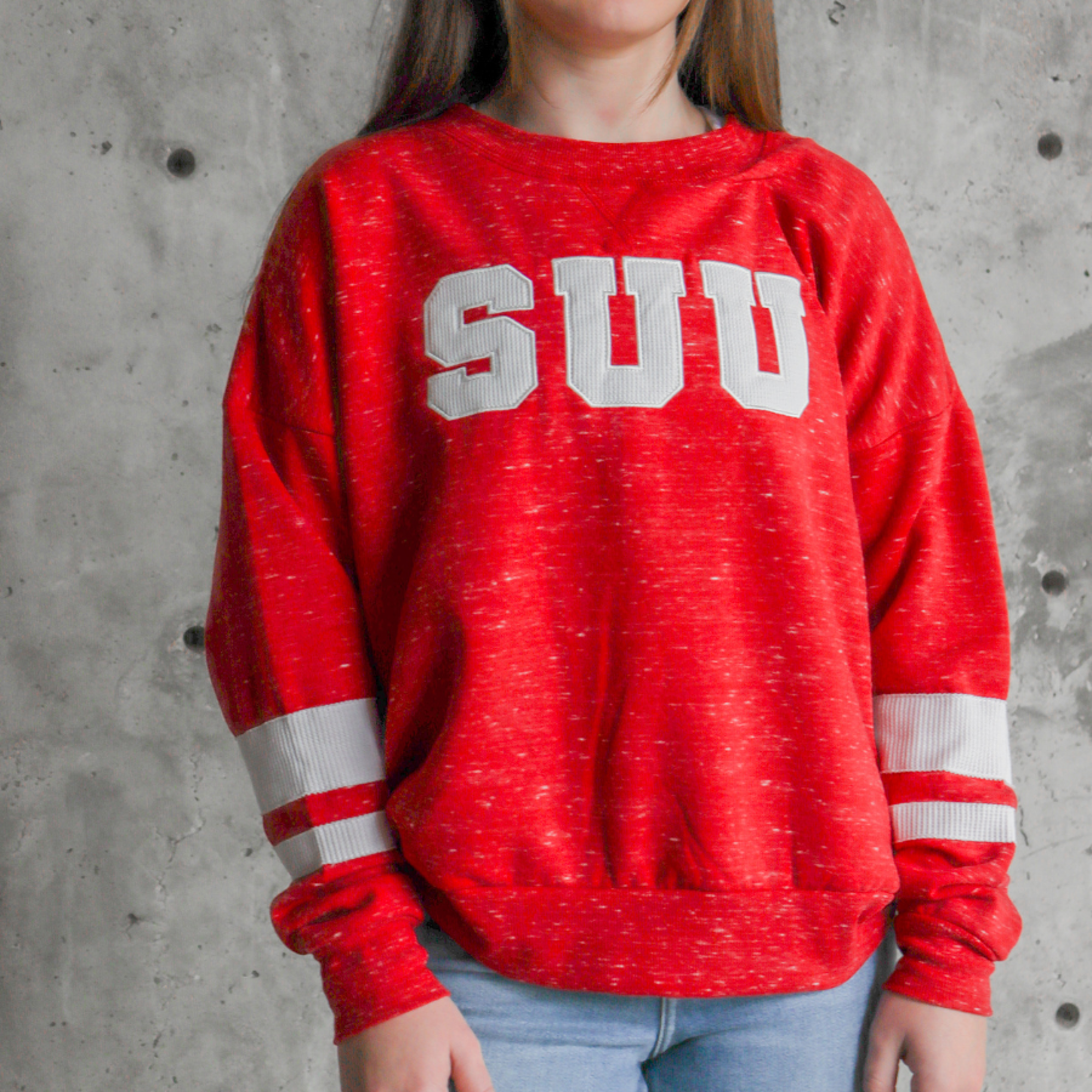 image of: Colosseum SUU Red Speckle Womens Crewneck