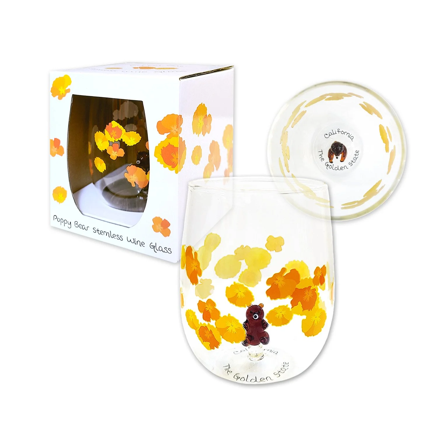 Product image 1 of 4 for California Poppy Bear Stemless Wine Glass