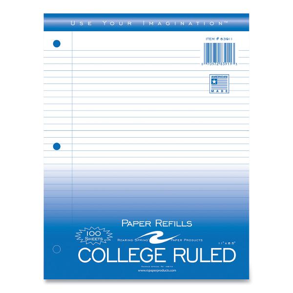 8.5 x 11" COLLEGE RULED FILLER PAPER; $3.59