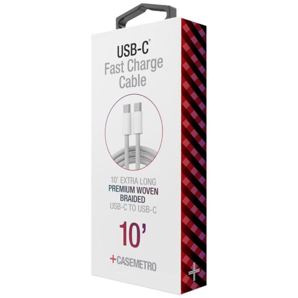 CABLE 10' USB-C TO USB-C FAST SILVER STRIPE; $11.99