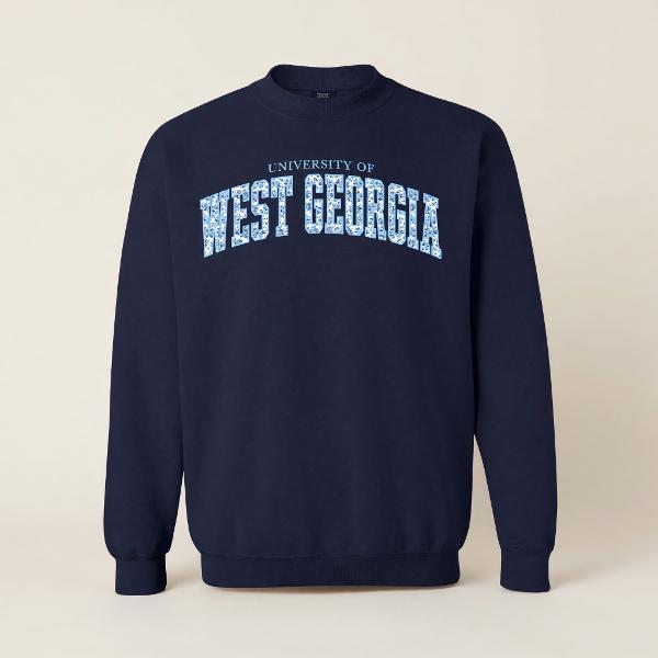 UNIVERSITY OF WEST GEORGIA FLORAL APPLIQUE CREWNECK; $44.99