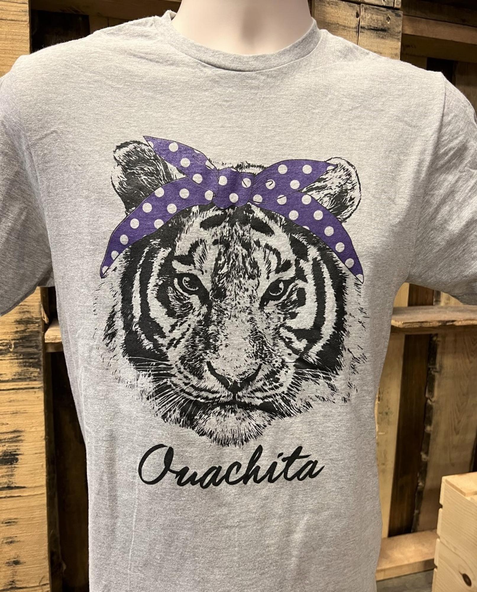 image of: Ouachita Tiger with Bow Softstyle Short Sleeve Tee