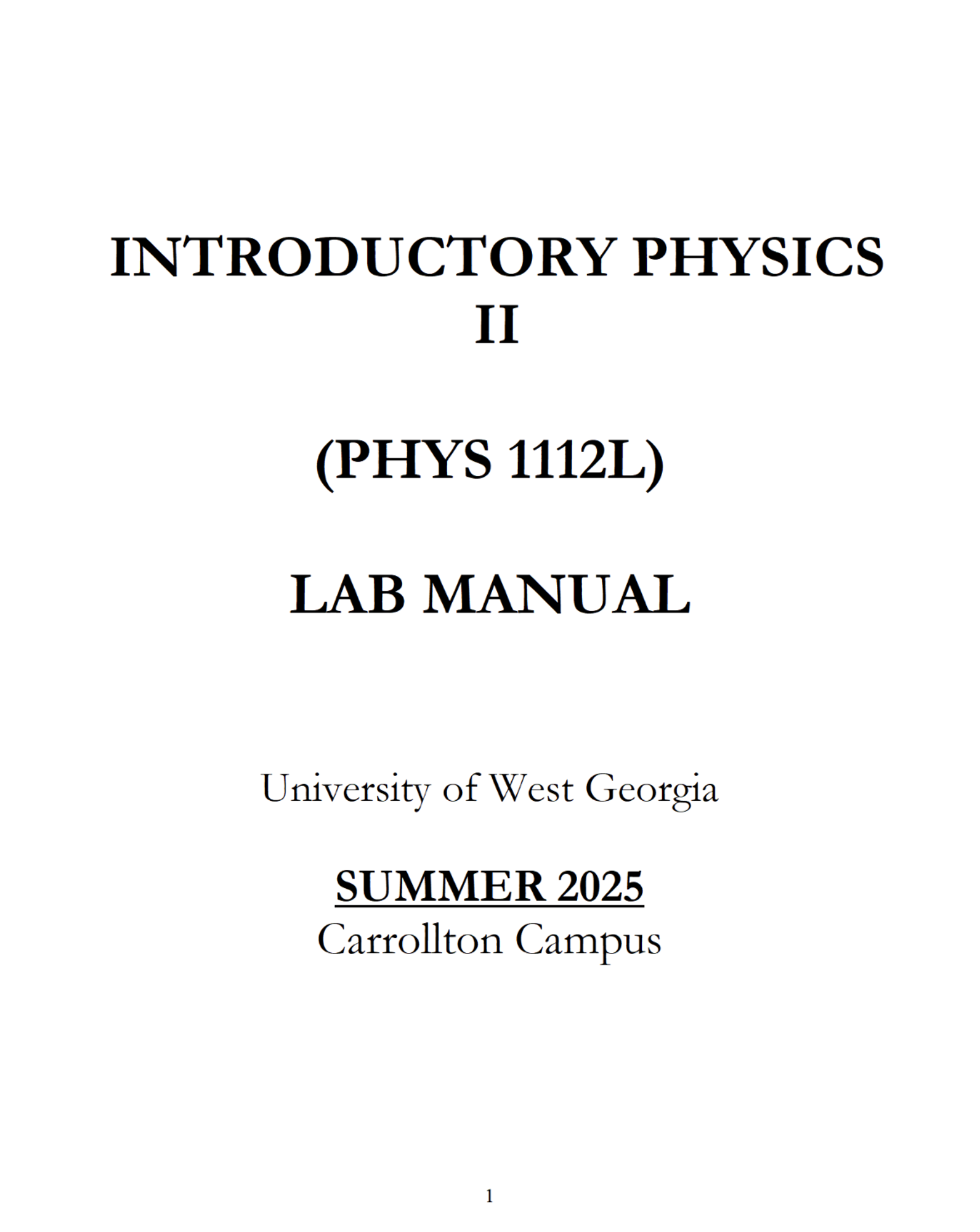 Cover image for PHYS 1112L LAB MANUAL - SUMMER 2025
