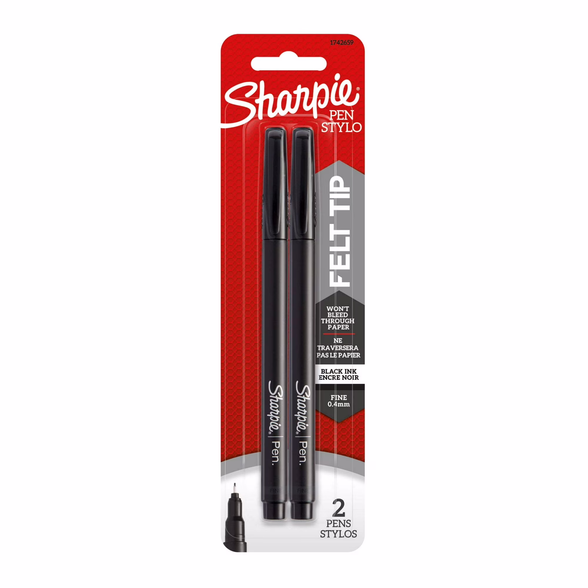 image of: Sharpie .4mm Fine Tip Felt Pen, 2 Pack, Black