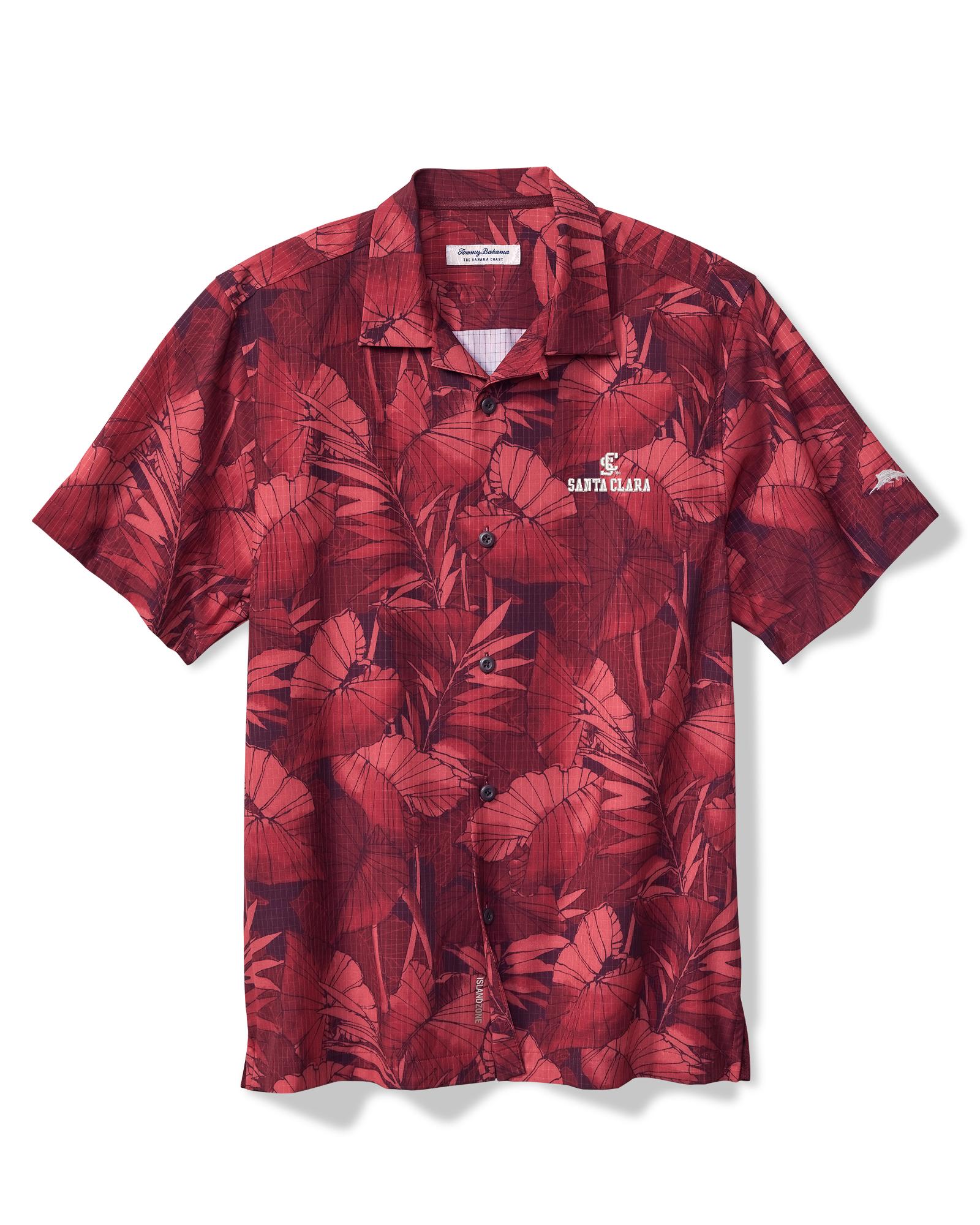 image of: Santa Clara Broncos Tommy Bahama Men's Sport Coast Nuevo Button Up, Maroon Berry