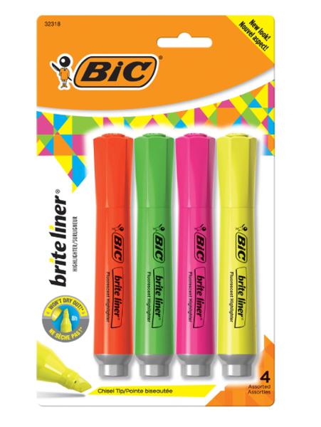 BIC Brite Liner Grip Highlighters, Tank Style, 4 Pack; $5.98