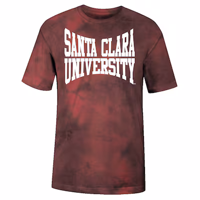 image of: Santa Clara Broncos Grunge Concave Dark Wash Short Sleeve Tee, Tie Dye Red