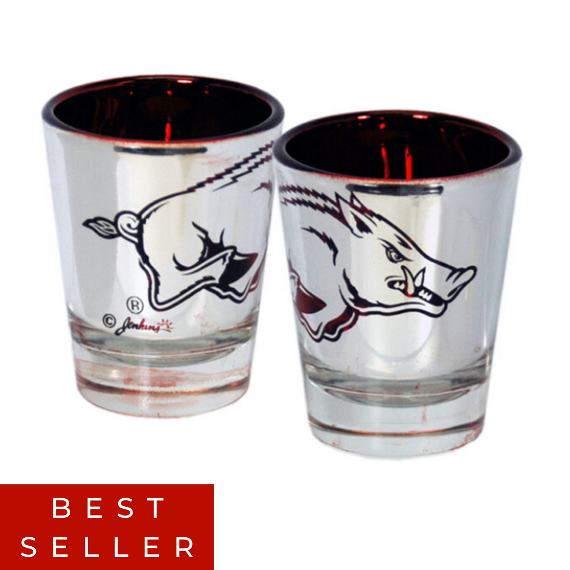 image of: Arkansas Razorbacks Laser Cut Razorback Shot Glass - Silver/Red