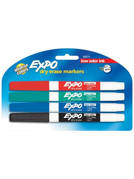 Expo Low Odor Dry Erase Markers, Fine Tip, 4 Pack; $9.98