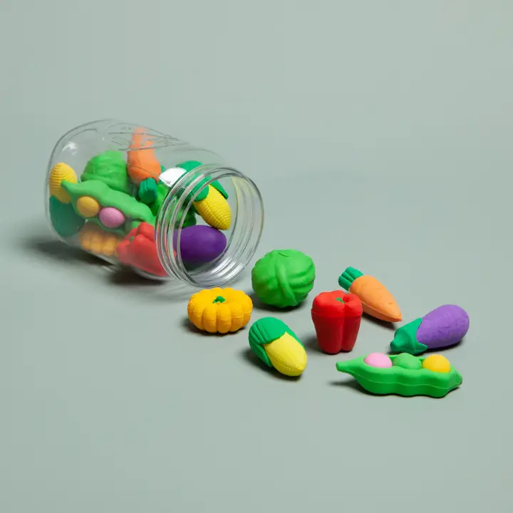 image of: U Brands Veggie Erasers in Mini Mason Jar, 17 Count