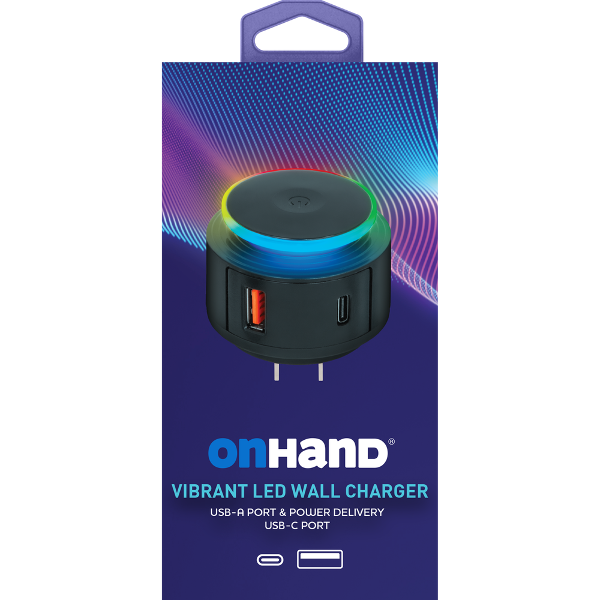ONHAND VIBRANT LED WALL CHARGER 20W USB-A & USB-C; $24.99