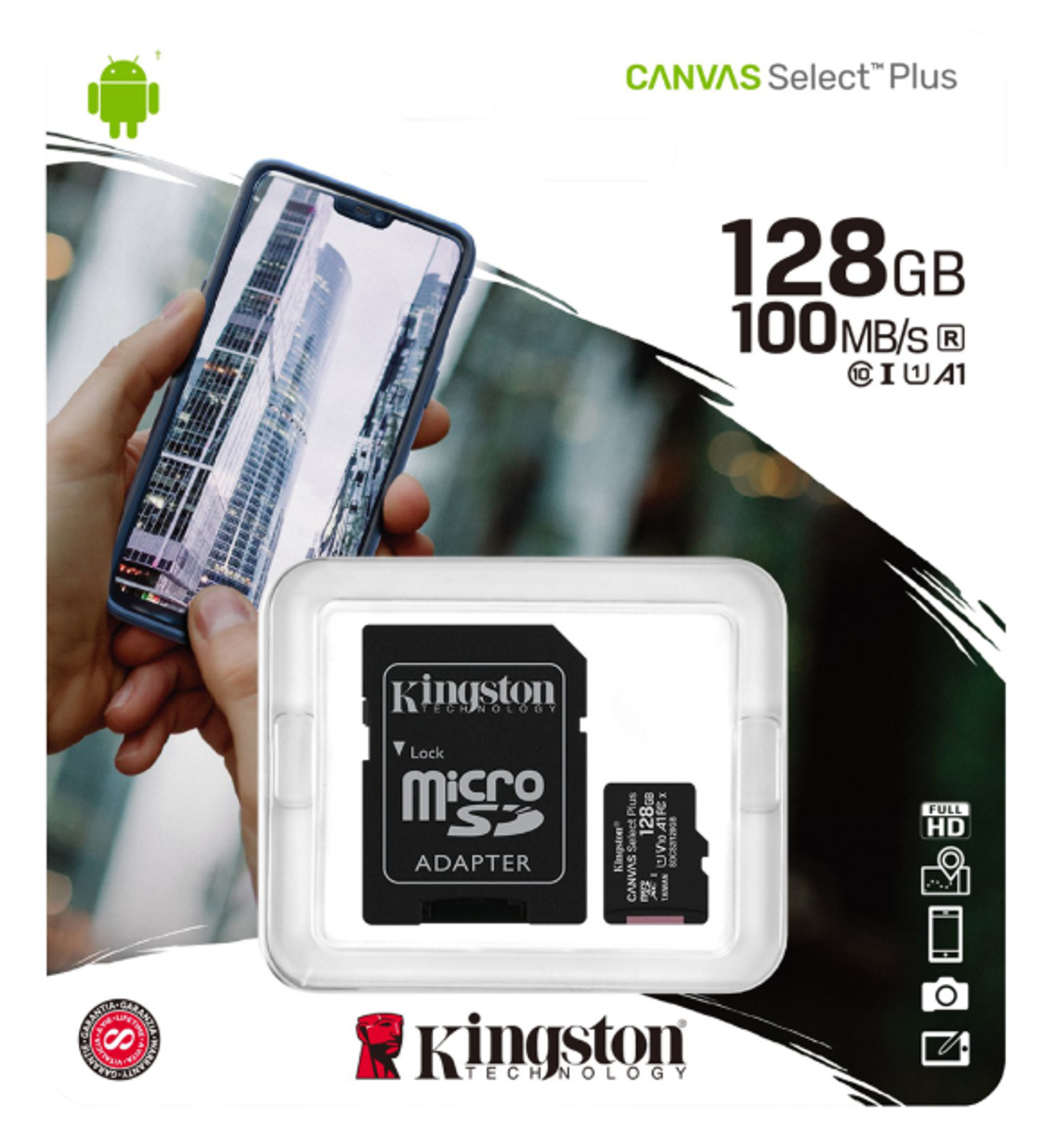 image of: Kingston Canvas Select Plus microSDXC Card & Adapter, 128GB