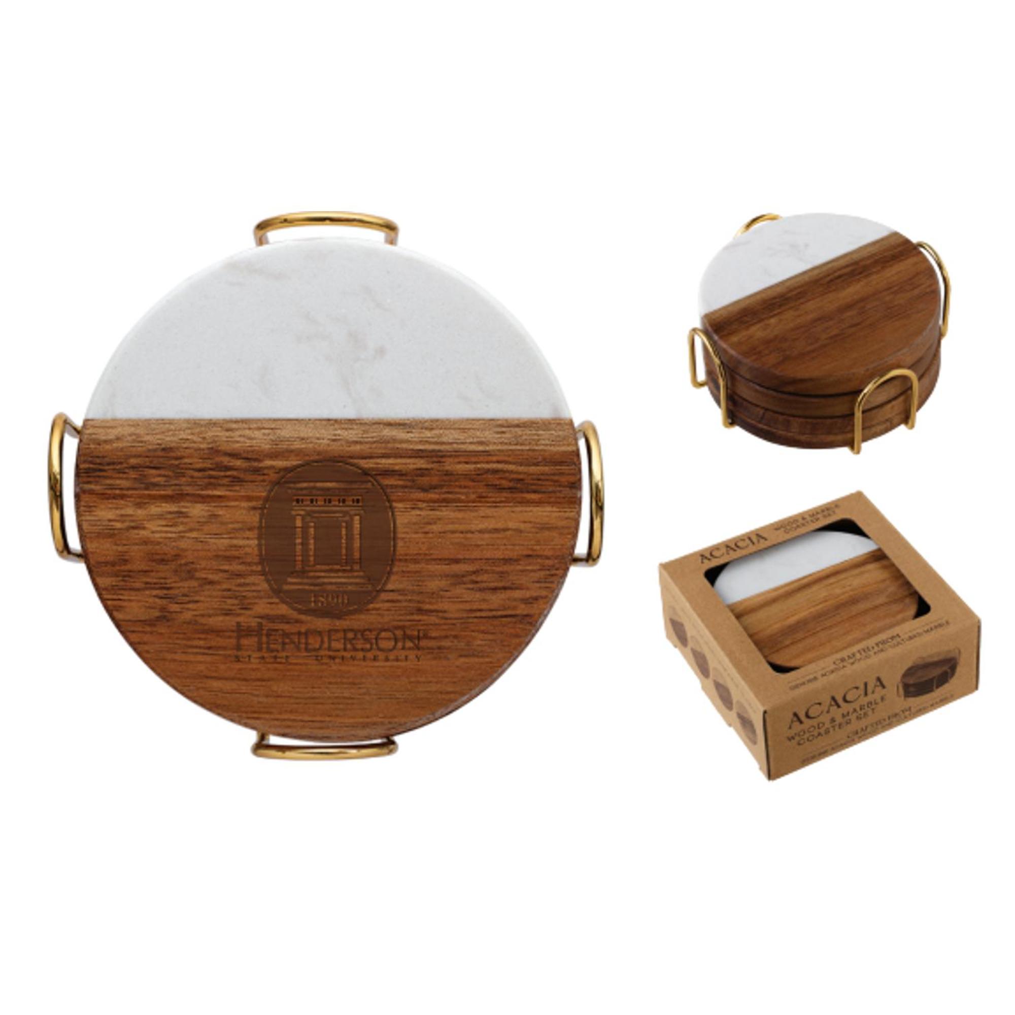 Product image 1 of 1 for Henderson State University 4 Pack Acacia Wood Marble Coaster Set
