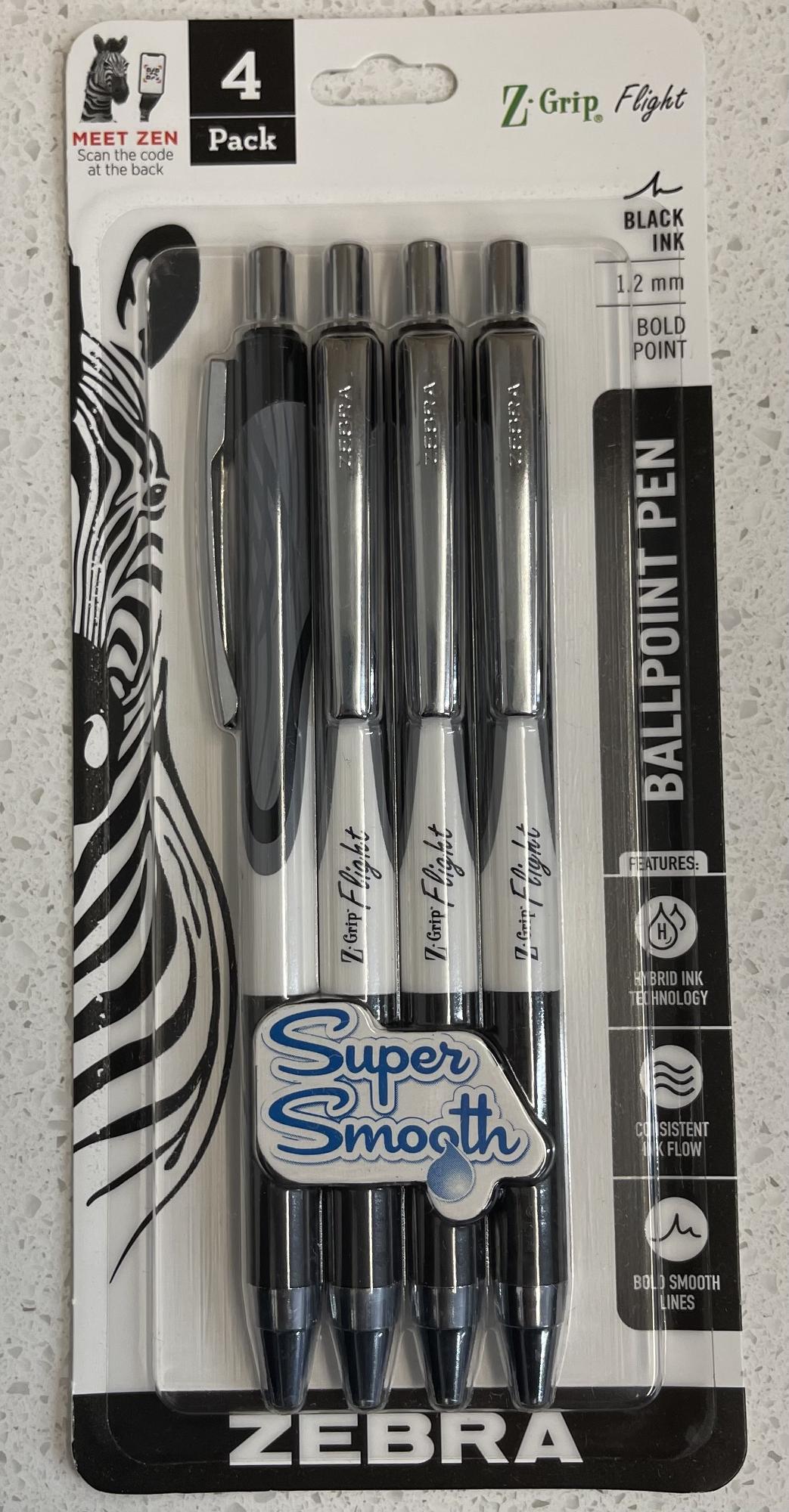 image of: Zebra Pen Z-Grip Flight Retractable Ballpoint Pen Black 1.2mm 4PK