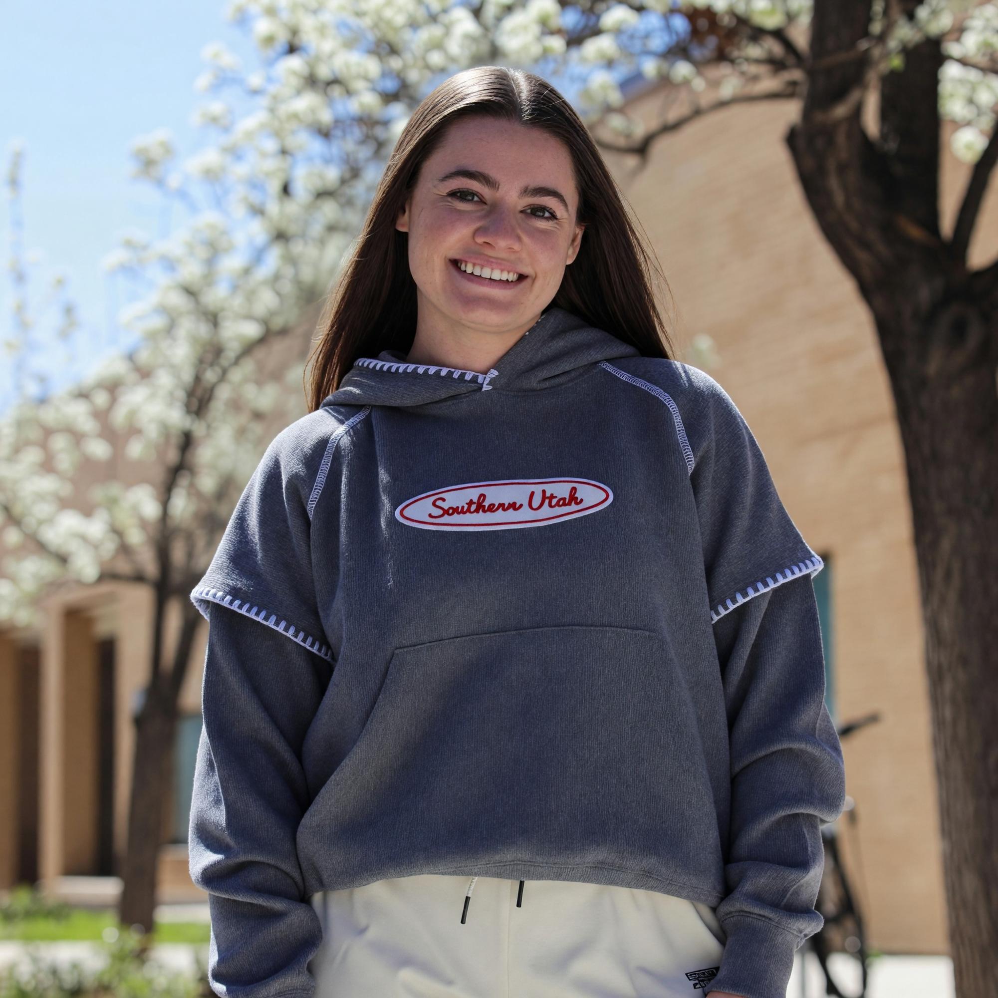 Product image 1 of 2 for MV Sport Women’s Teegan Hoodie – Gray, Southern Utah Oval Patch