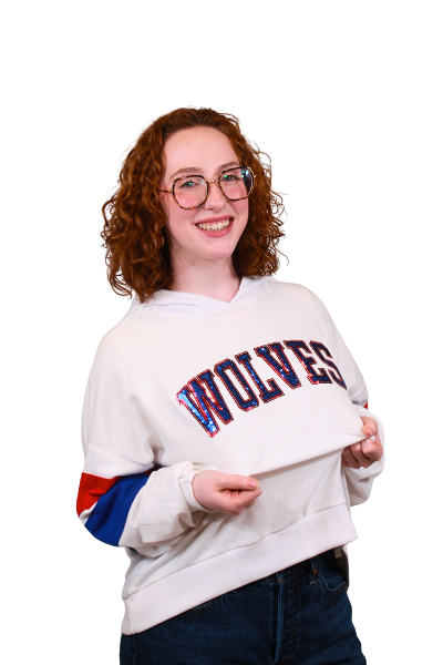 WOLVES TEXT "KELLY" SEQUIN HOODIE; $49.99