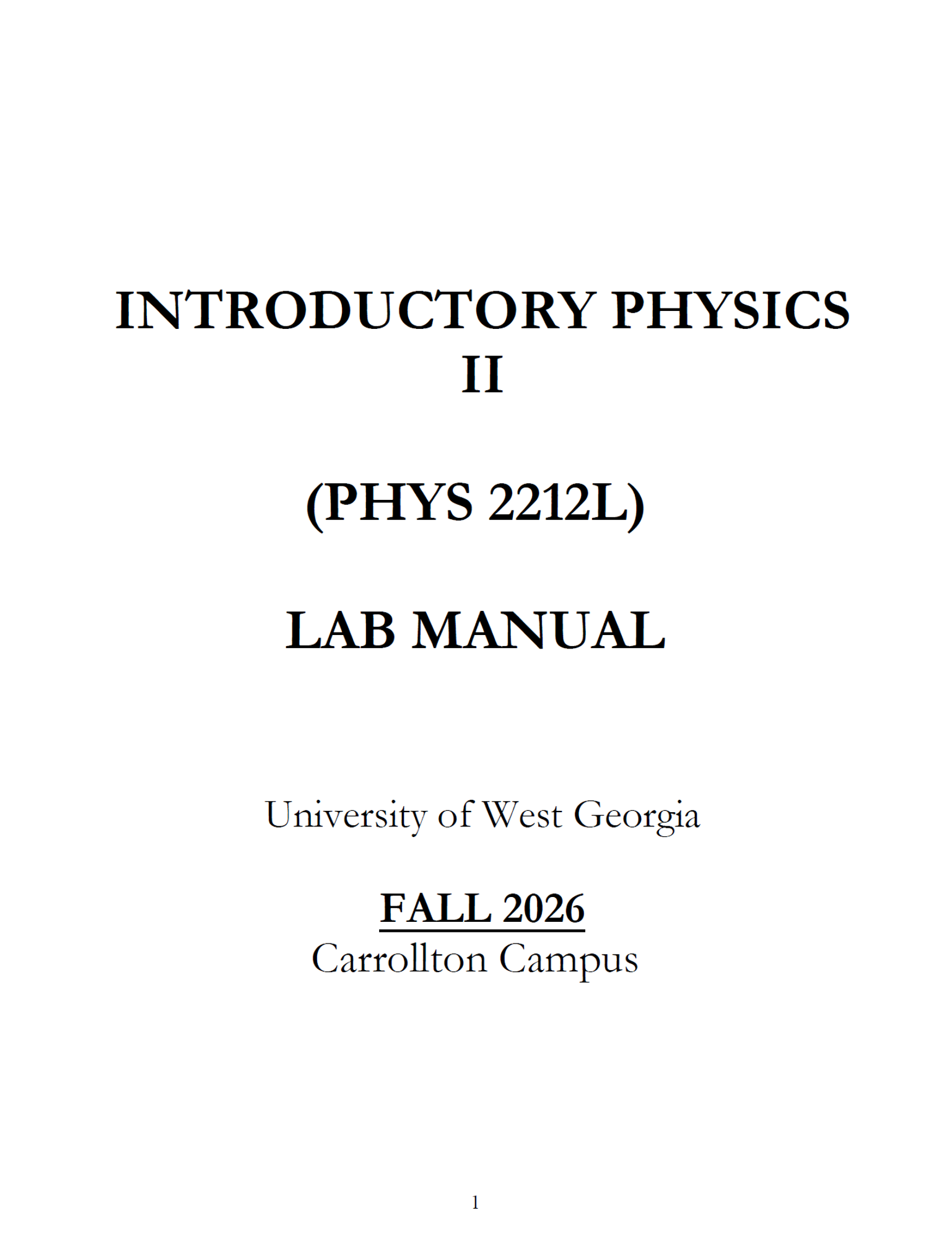 Cover image for PHYS 2212L LAB MANUAL - FALL 2026