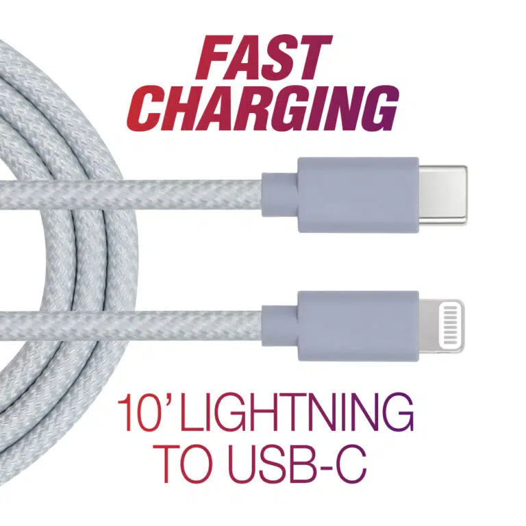image of: CABLE 10' LIGHTNING USB-C BRAIDED BLUE