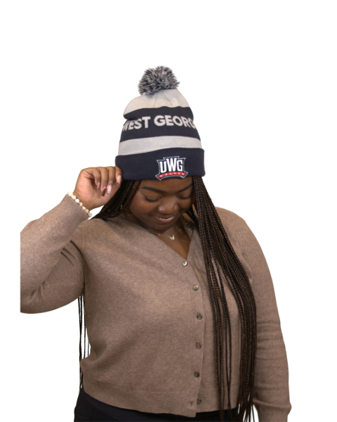 ATHLETICS LOGO WEST GA WOLVES PEAK STRIPE BEANIE; $29.99