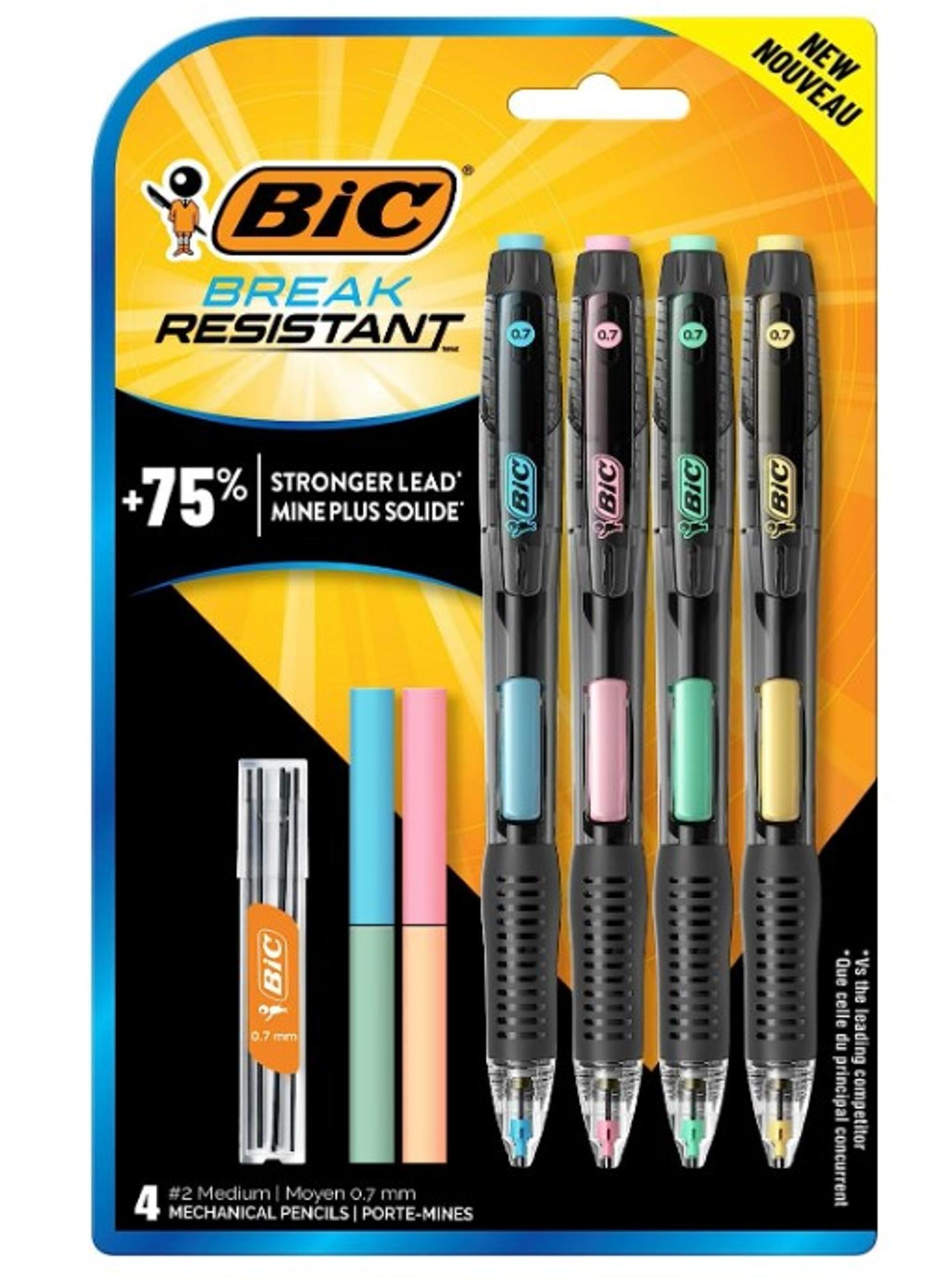 image of: Break Resistant Mechanical Pencils with Refill Lead Erasers .7mm 4ct