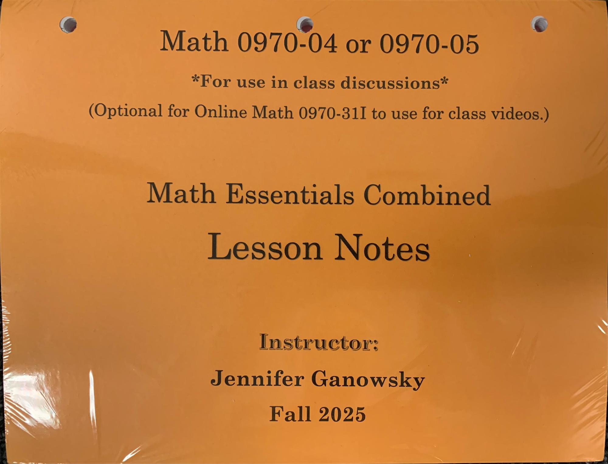 Cover image for MATH 0970 LESSON NOTES - GANOWSKY