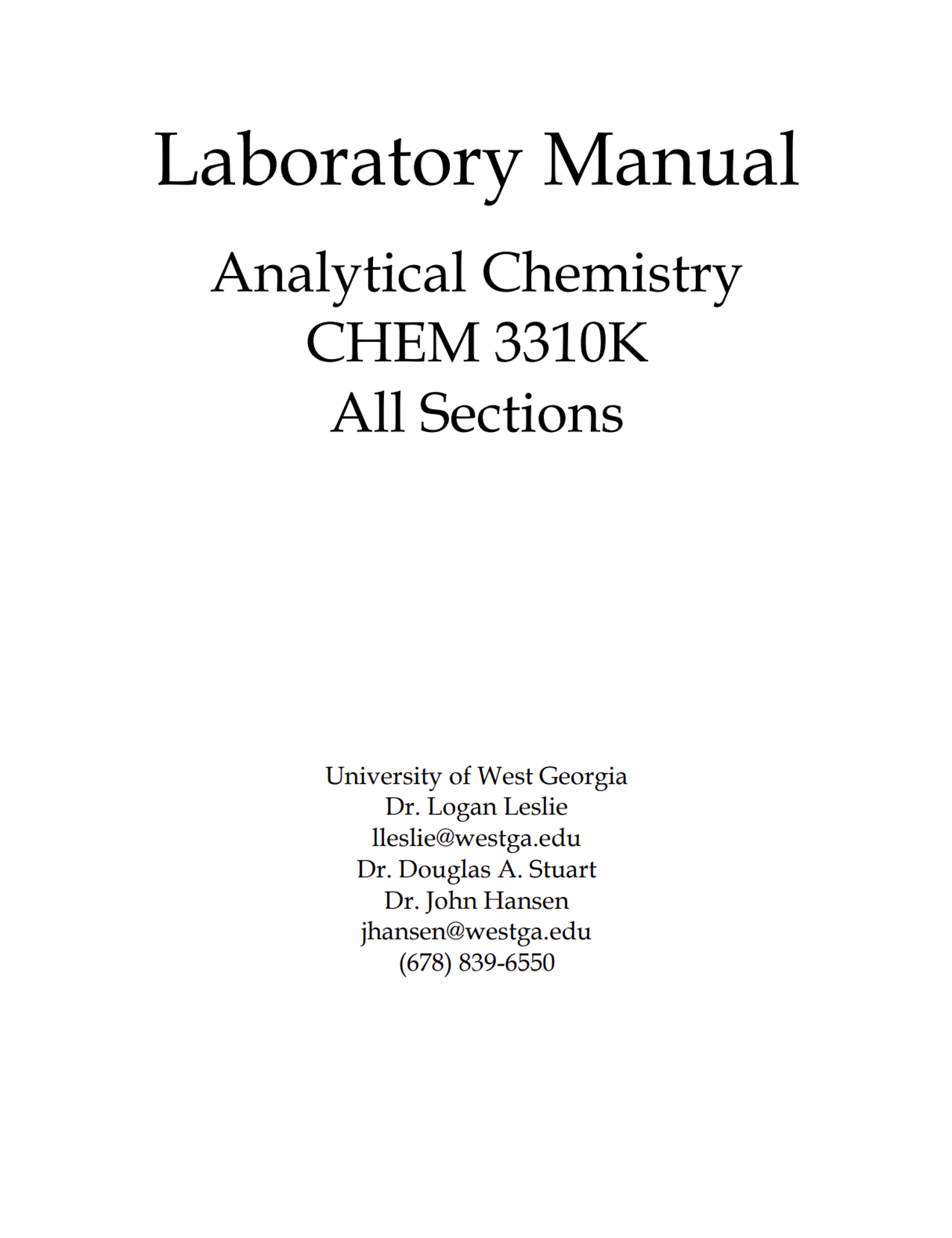 Cover image for CHEM 3310K LAB MANUAL - FALL 2025