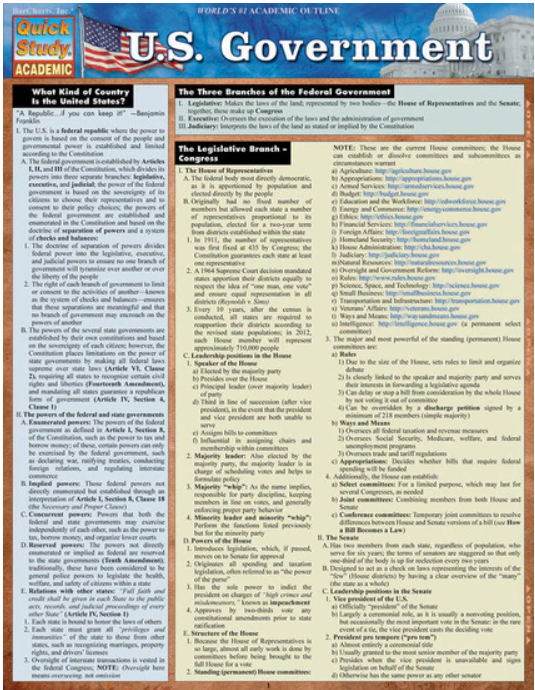 Cover image for U.S. GOVERNMENT LAMINATED STUDY GUIDE