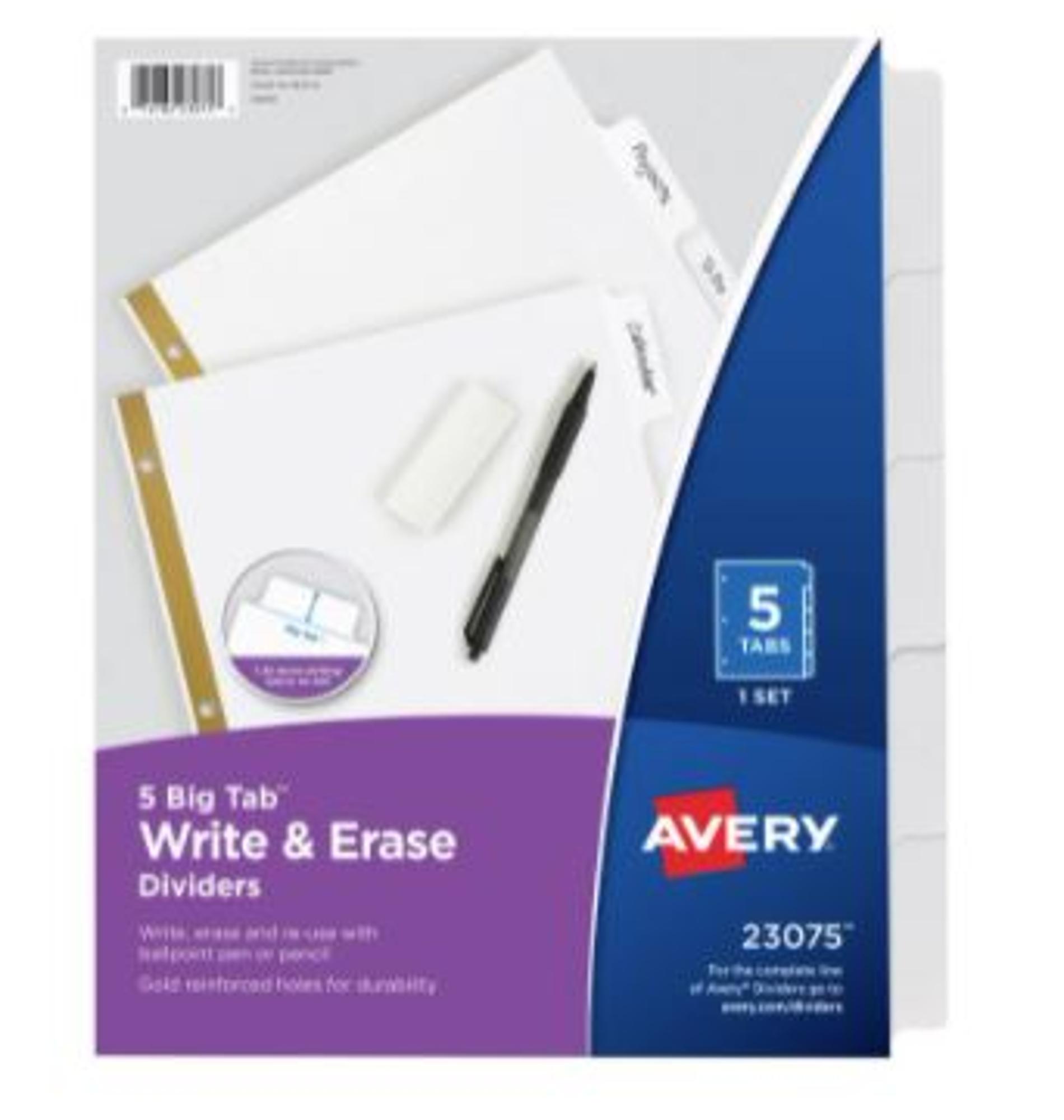 image of: Big Tab Write and Erase Dividers 5 White