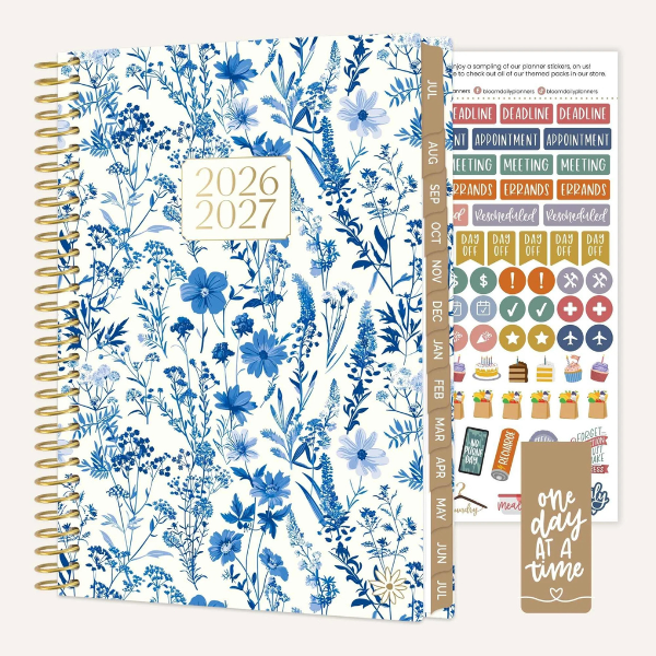 PLANNER Bloom 2026-27 5.5x8.25 Blue & White Floral; $18.95