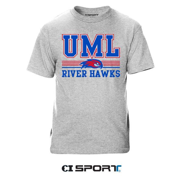 Heather Grey UML River Hawks Premium Tee; $21.99