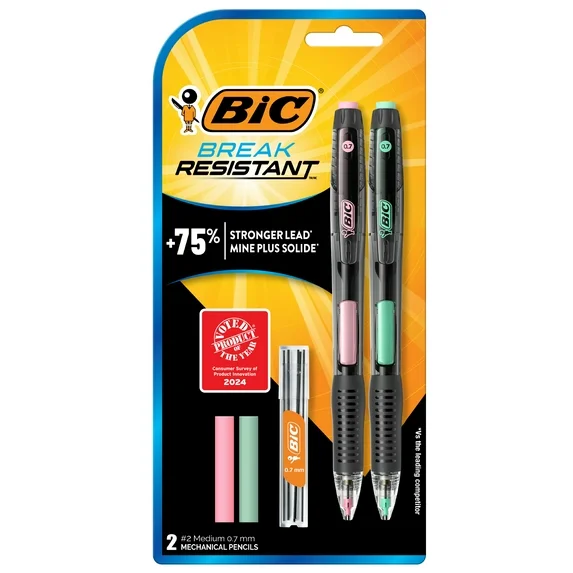 image of: BIC Break Resistant .7mm Mechanical Pencil, 2 Pack